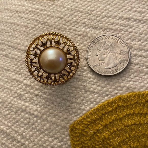Gold Clip Earrings w/Faux Pearl - Picture 2 of 4